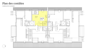 Un plan d'étage d'un appartement avec des marques jaunes.