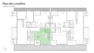 Un plan d'étage d'un appartement avec un espace vert.