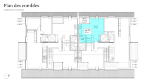 Un plan d'étage d'un appartement avec une zone bleue.