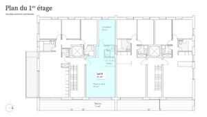 Un plan d'étage pour un appartement avec deux chambres et un salon.