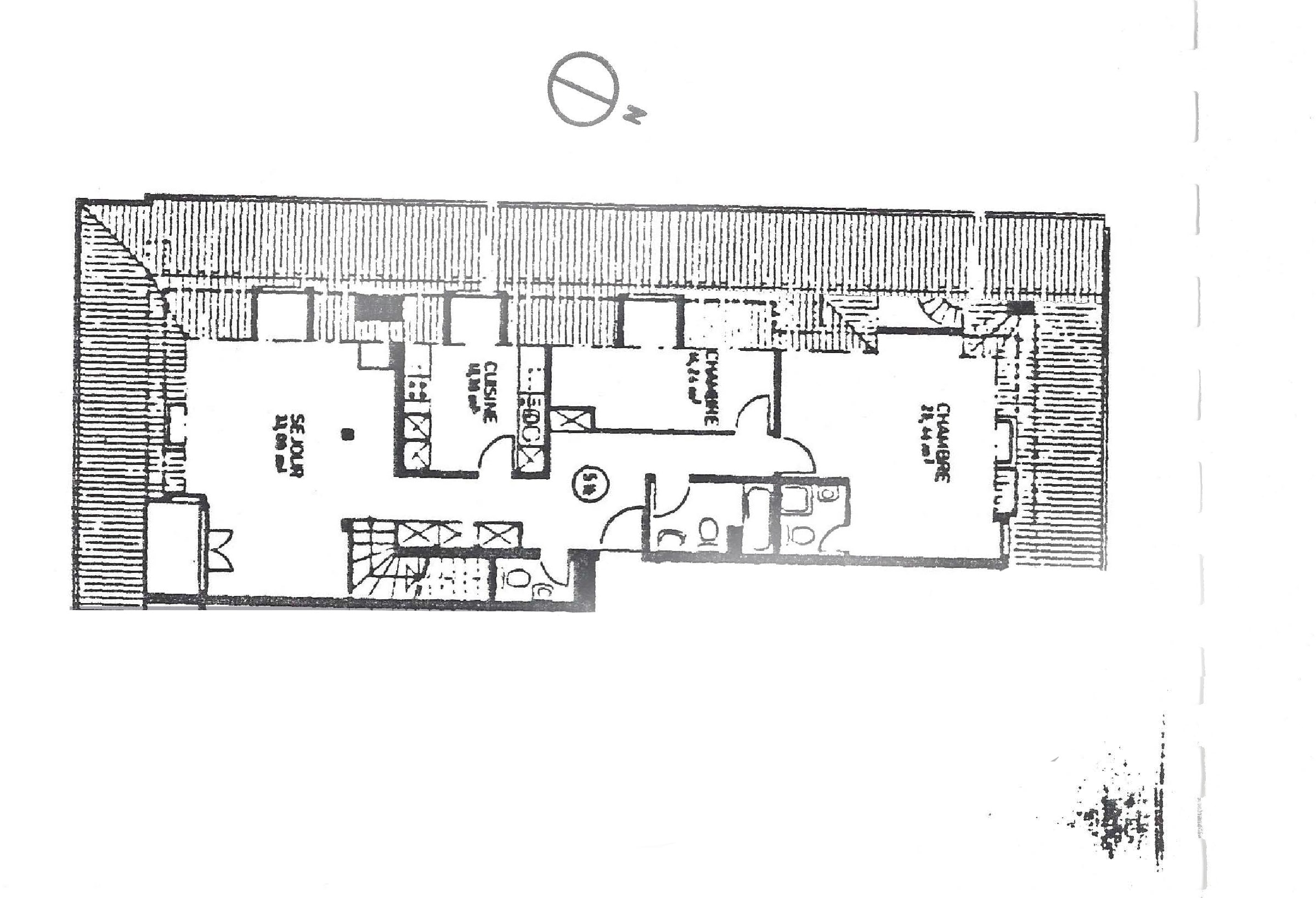 Un plan d'étage pour un appartement de deux chambres.