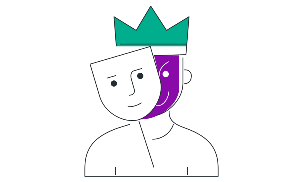 Un homme avec une couronne violette sur la tête.