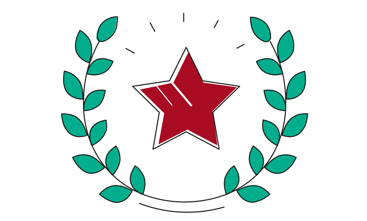 Une étoile rouge dans une couronne de laurier.