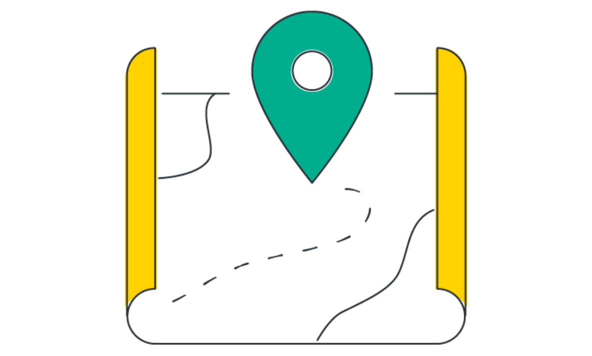 Une carte avec une épingle GPS dessus.