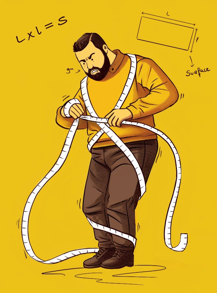 Illustration d'un homme tenant un ruban à mesurer.