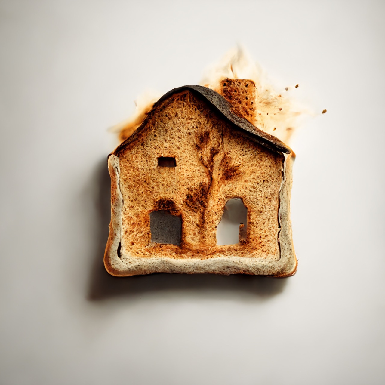 Un morceau de pain grillé avec une maison dessus.