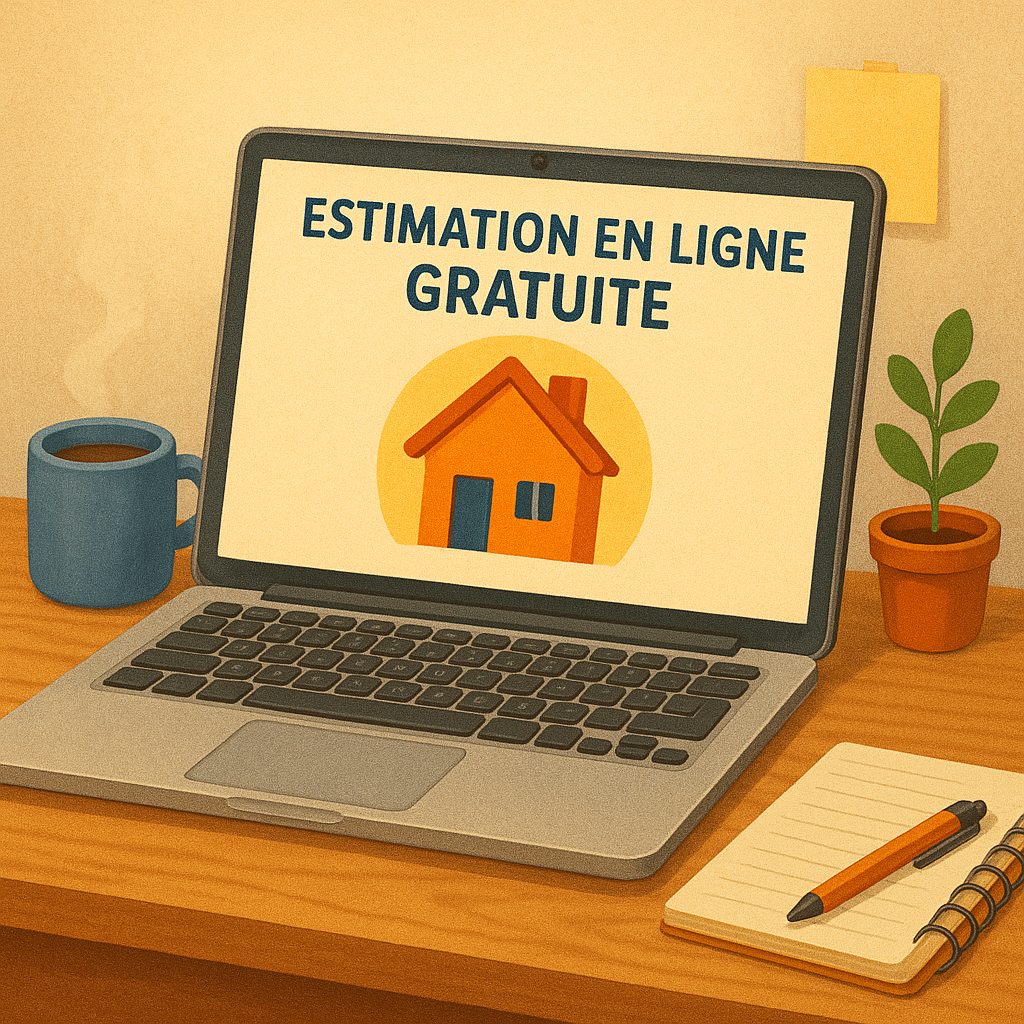 Illustration d'un ordinateur portable affichant une fenêtre d'estimation en ligne gratuite